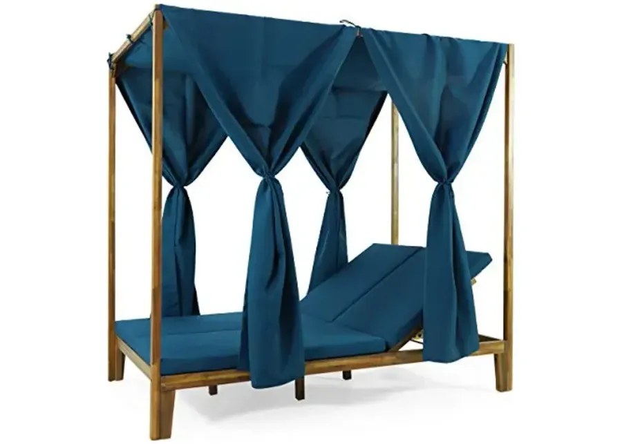 Christopher Knight Home Kinzie Outdoor DAYBED, Teak + Blue-Teak + Blue
