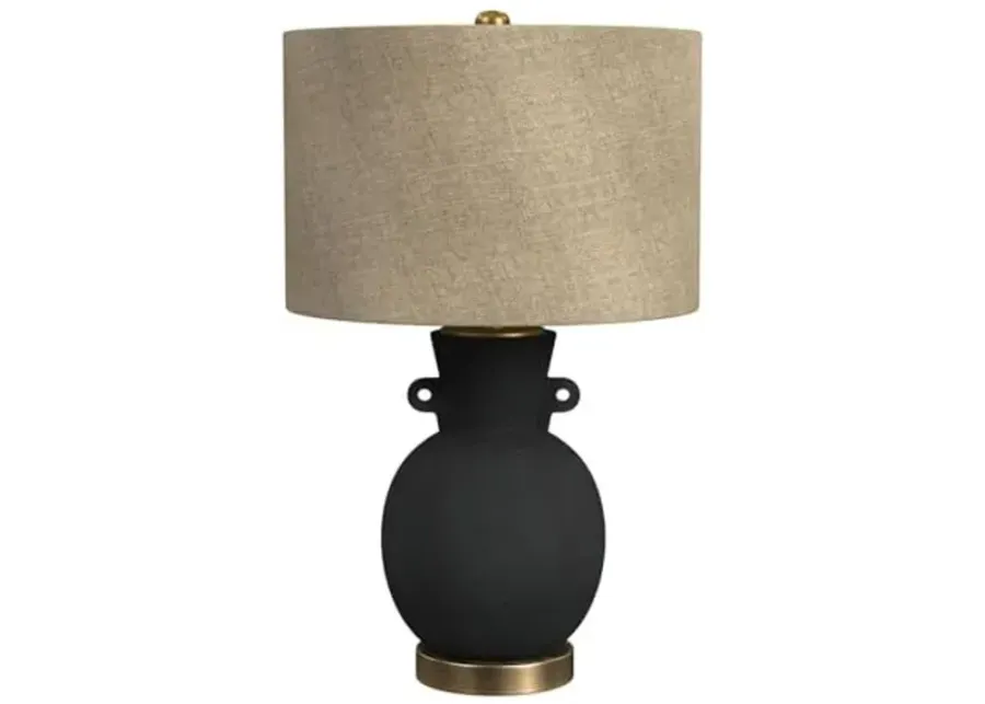 Bassett Mirror Company Bleene Table Lamp in Matte Black Ceramic with Brass Accents-16