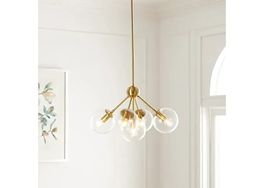 SAFAVIEH Lighting Collection Aderynn Mid-Century Modern Retro Brass/Clear Orb Chandelier-Brass