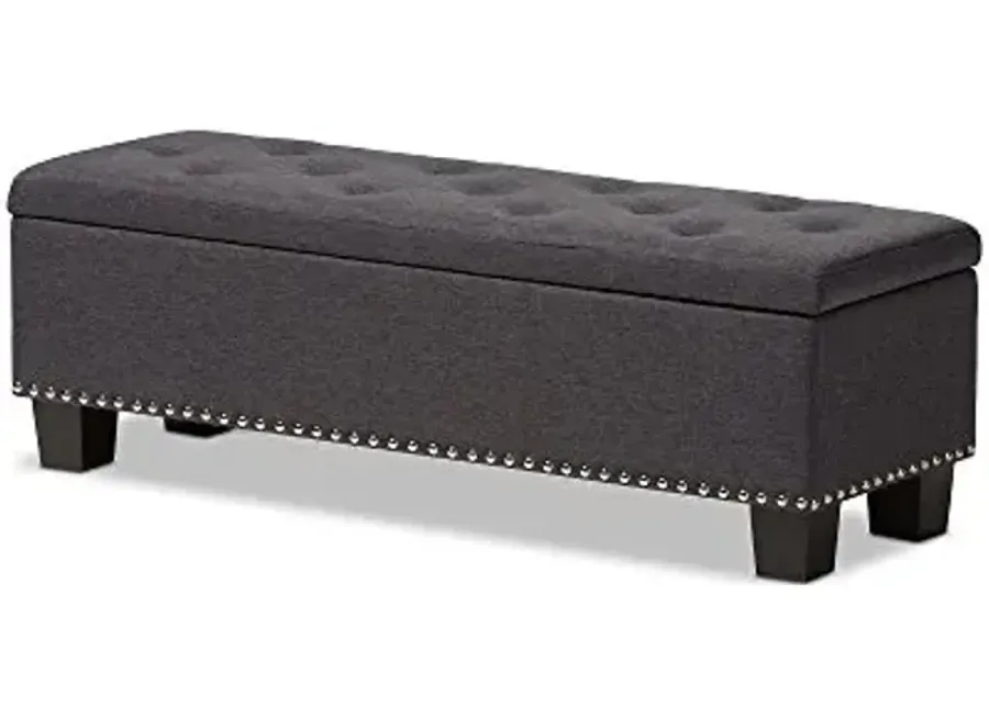 Baxton Studio Sandrine Modern and Contemporary Dark Grey Fabric Button-Tufting Storage Ottoman Bench-Grey