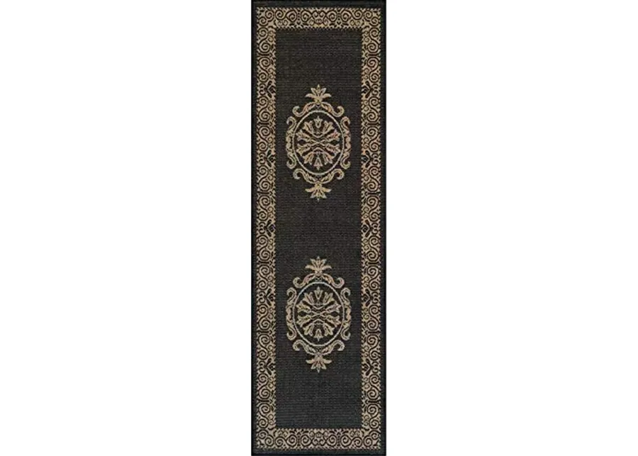 Couristan 1078/3115 Recife Antique Medallion/Black-Cocoa 2-Feet 3-Inch by 7-Feet 10-Inch Runner Rug-Black-cocoa
