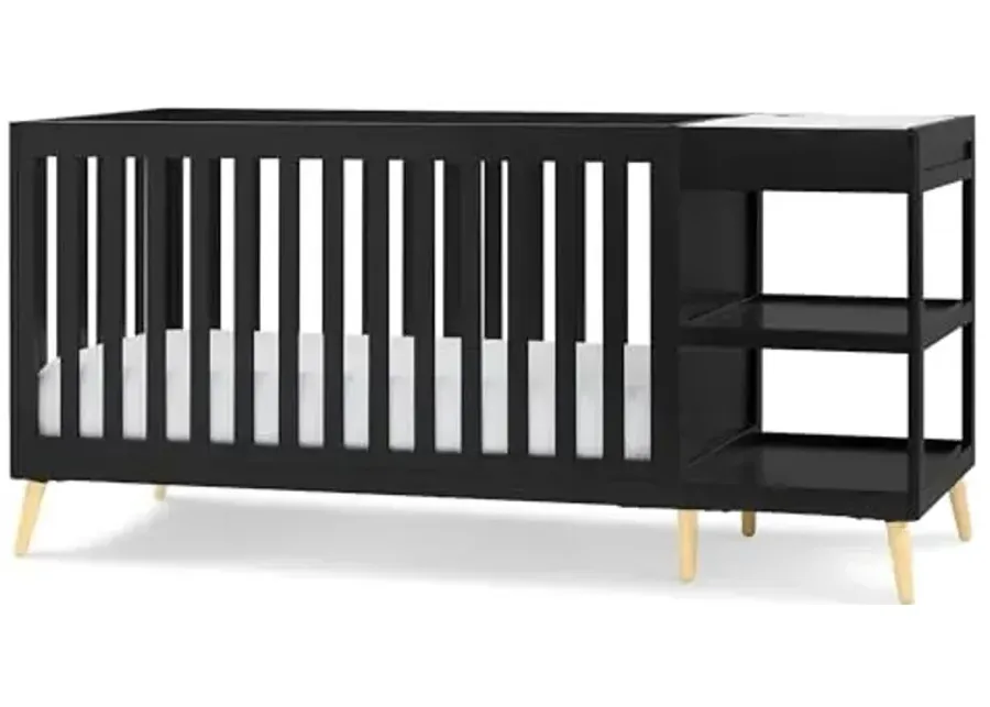 Delta Children Essex 4-in-1 Convertible Crib and Changer, Black Ebony w/Natural Knobs-Ebony