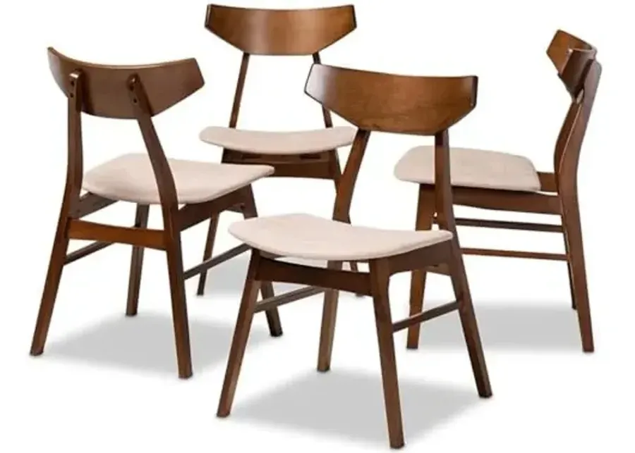 Baxton Studio Danica Mid-Century Modern Transitional Light Beige Fabric Upholstered and Walnut Brown Finished Wood 4-Piece Dining Chair Set-Light Beige, Walnut Brown