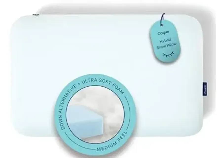 Casper Sleep Hybrid Snow Pillow, Standard, White-White