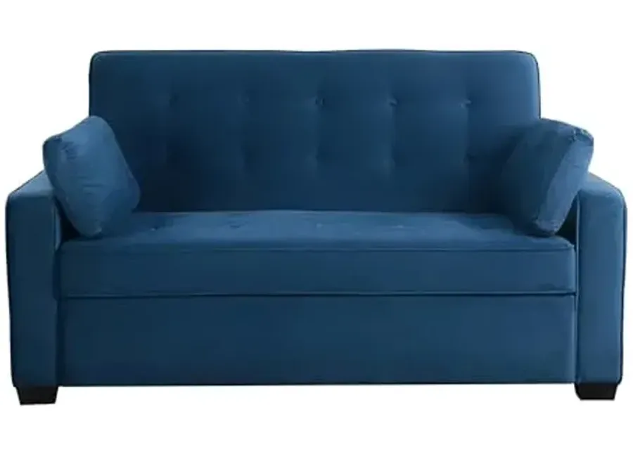 Serta Ainsley 72.6" Convertible Sleeper Sofa, Queen Size, Dreamcoil Comfort, Soft Velvet Fabric, Navy-Navy Blue