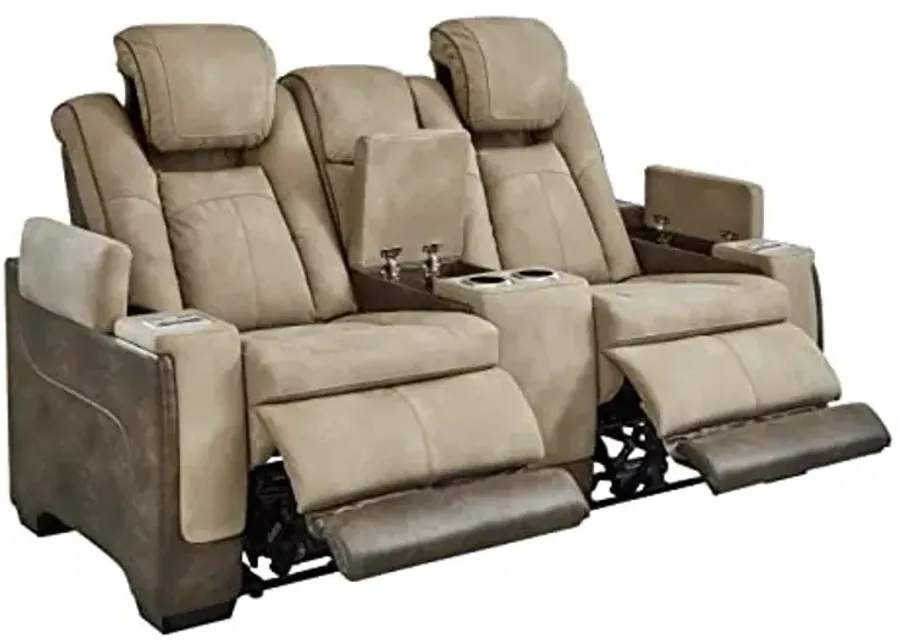 Signature Design by Ashley Next-Gen DuraPella Power Reclining Loveseat with Console & Adjustable Headrest, Sand-Beige