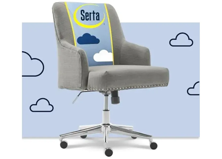 Serta Leighton Home Office Memory Foam, Height-Adjustable Desk Accent Chair with Chrome-Finished Stainless-Steel Base, Medium Gray-Medium Gray
