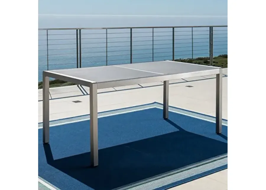 Christopher Knight Home Cape Coral Outdoor Aluminum Dining Table with Tempered Glass Top, Grey-Grey