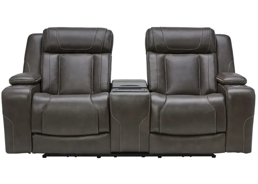 Reed Leather Dual Power Reclining Console Loveseat with Refrigeration-79