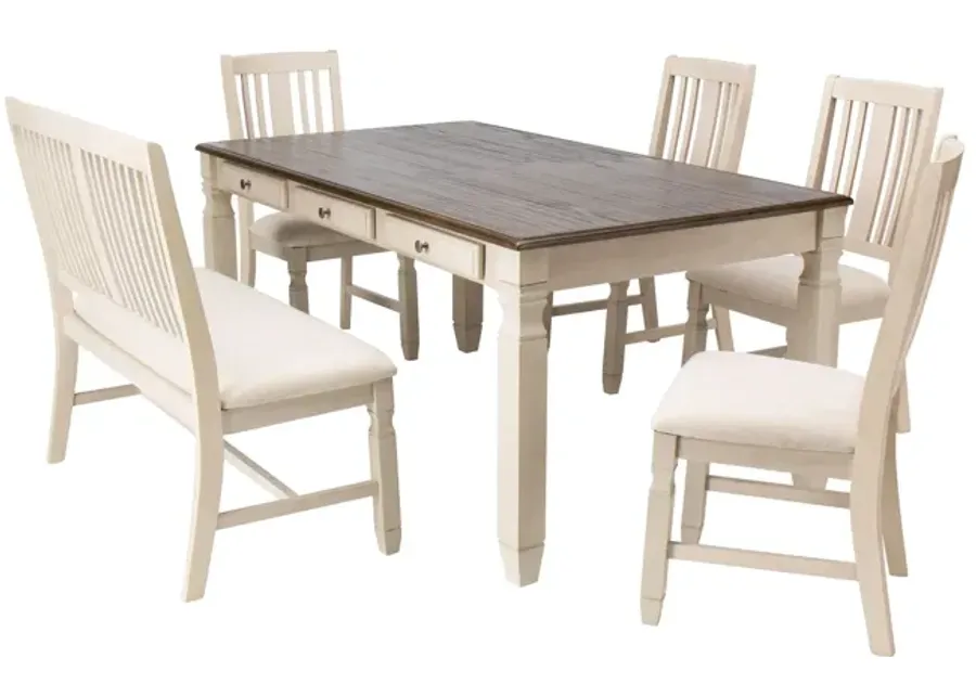 Venus Dining Table + 4 Side Chairs + Bench