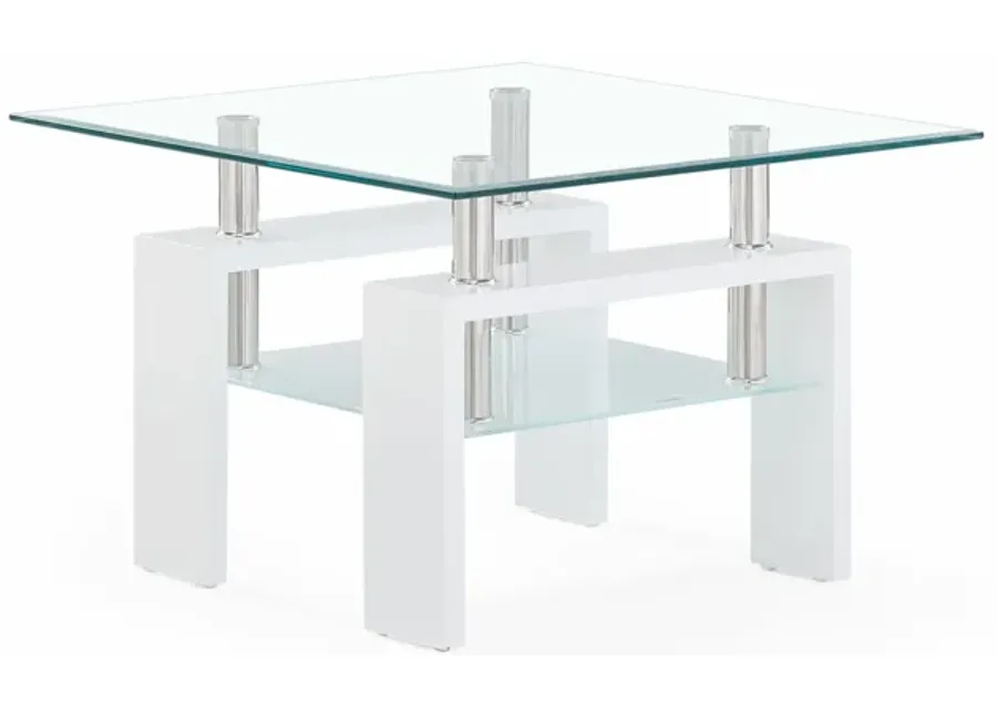 Global Furniture White Two-Tier Glass End Table - T648ET-26