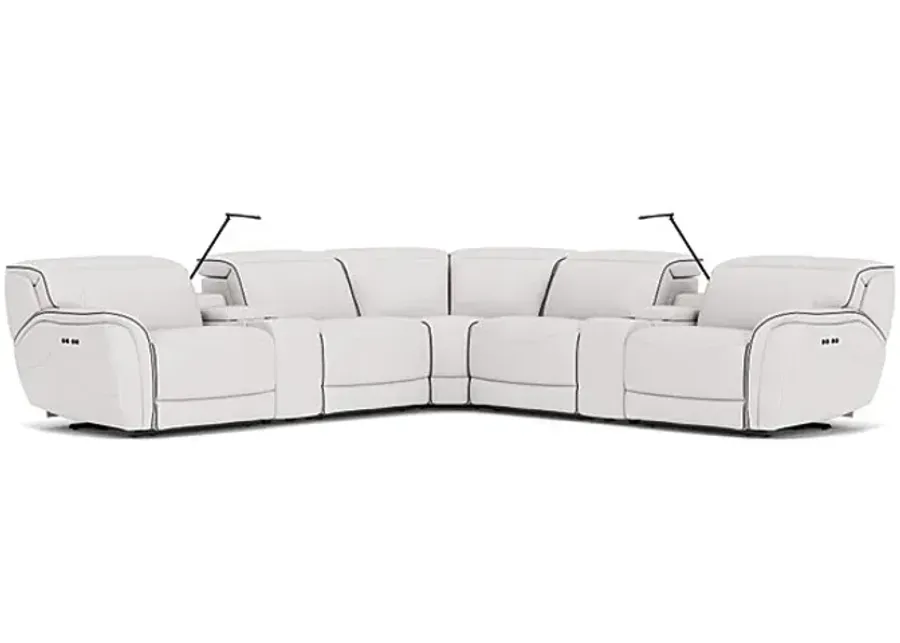 Corbin Fog Leather Dual Power Reclining 7-Piece Sectional-137