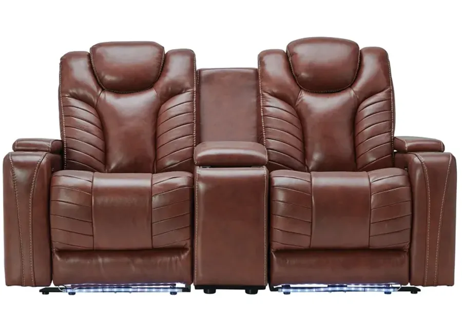 Viper Chestnut Dual Power Leather Reclining Console Loveseat-86
