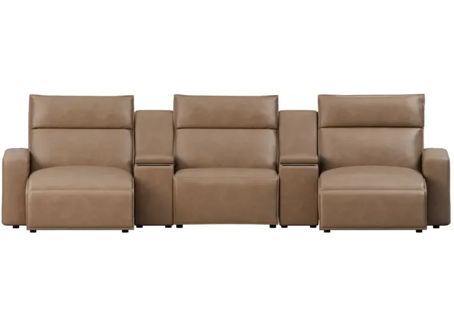 ModularTwo Brown Grey 5-Piece Dual Power Chaise Sectional with Armless Chair-140