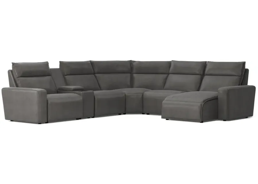 ModularTwo Grey 6-Piece Dual Power Reclining Sectional with Right Arm Facing Chaise + 1 E-Console-123