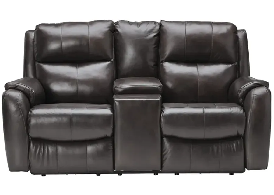 Zeus Slate Dual Power Leather Reclining Console Loveseat by Southern Motion-75