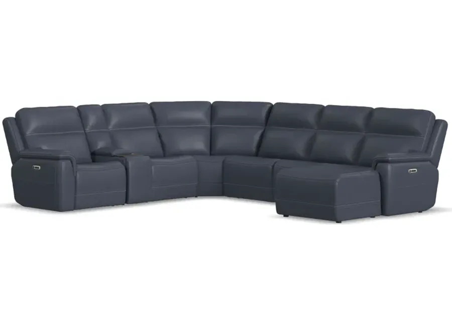 Stephen Blue 7-Piece Leather Triple Power Reclining Sectional with Right Arm Facing Chaise-125