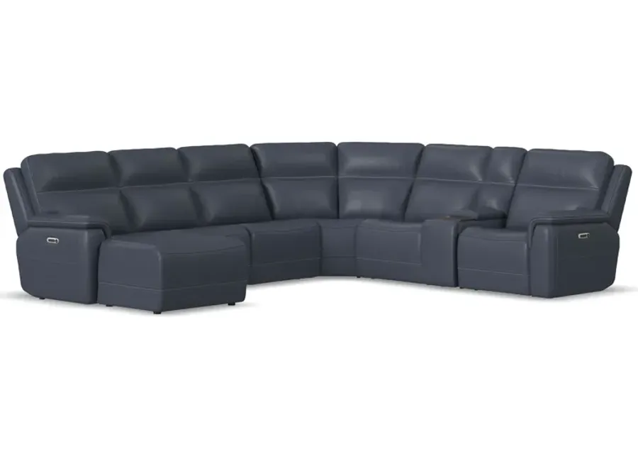 Stephen Blue 7-Piece Leather Triple Power Reclining Sectional with Left Arm Facing Chaise-125