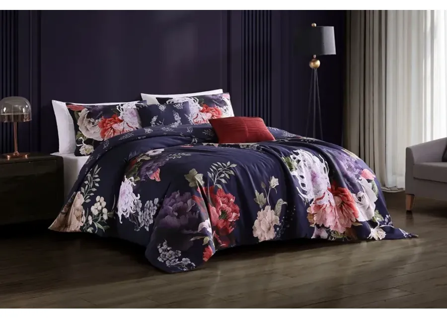 Deep Purple Garden 5 Piece 100% Cotton Reversible Comforter Set - Queen-92
