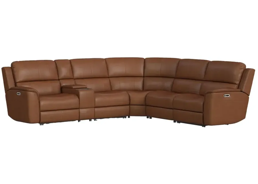Oliver Caramel 6-Piece Leather Triple Power Reclining Sectional-123