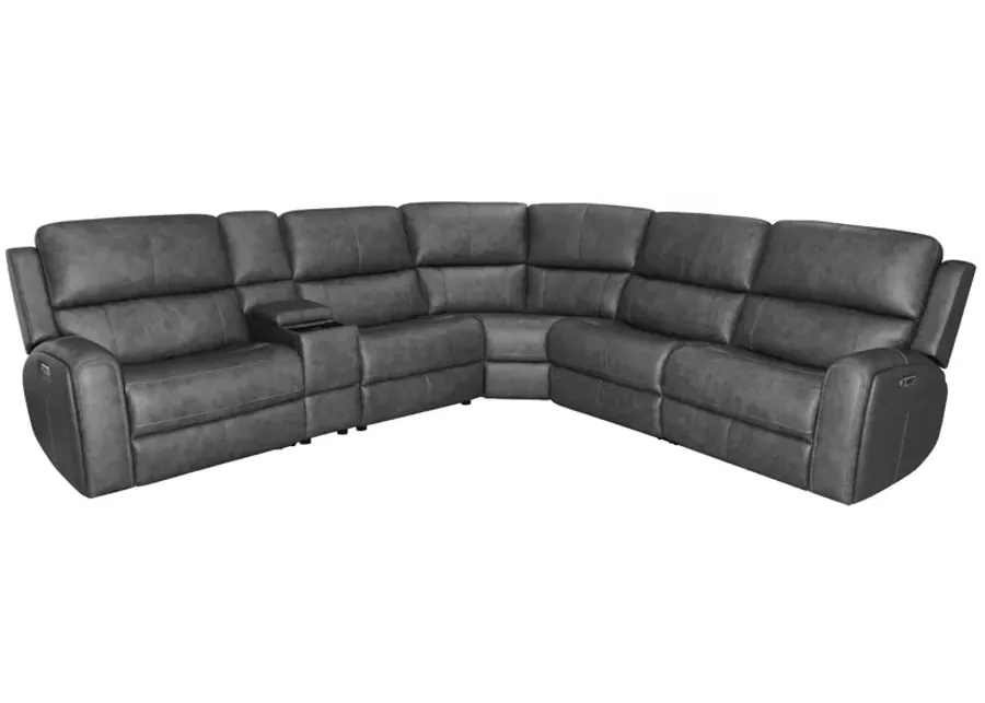 Linton Grey Leather 6-Piece Triple Power Reclining Sectional-129