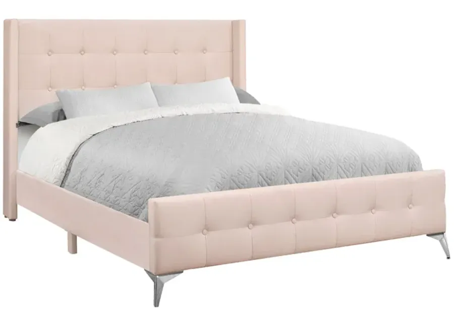Monarch Specialties I 6042Q - Queen Size Pink Velvet Upholstered Bed Frame-66