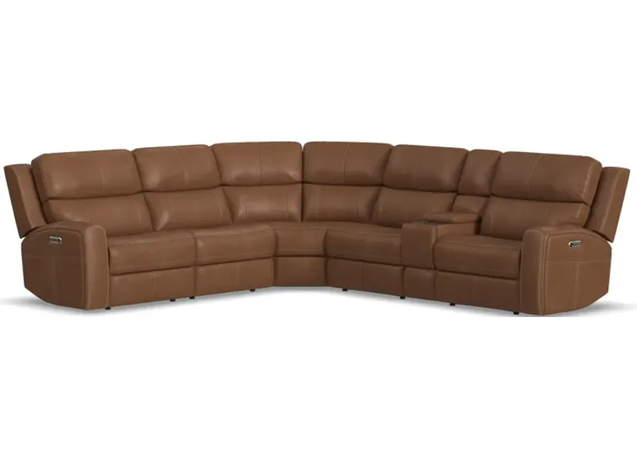 Linton Caramel Leather 6-Piece Triple Power Reclining Sectional-129