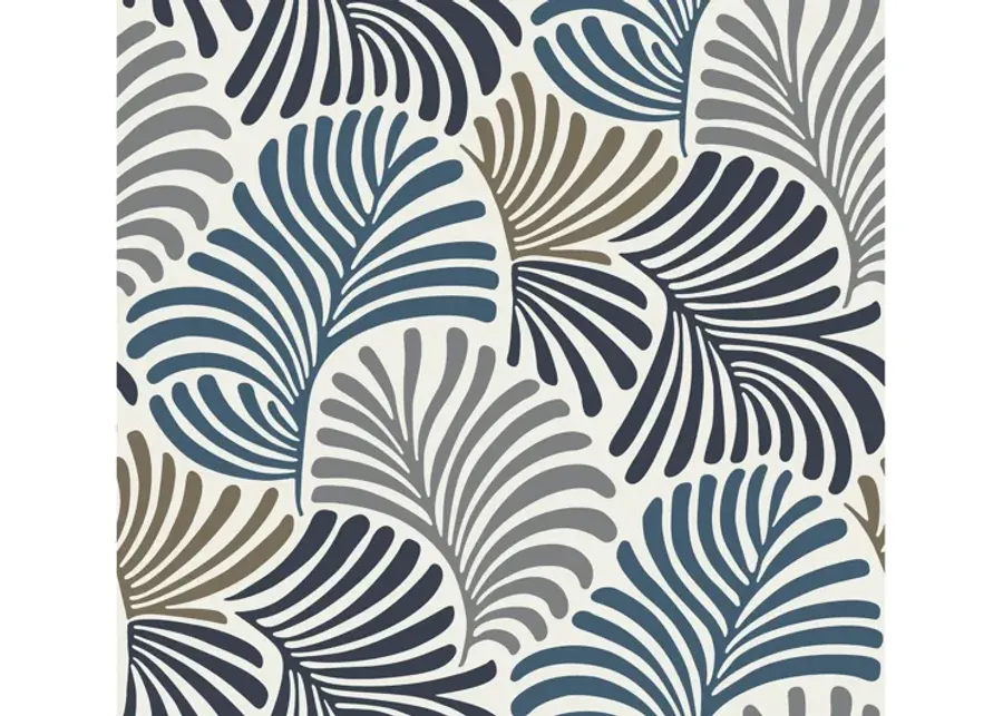 Trousdale Dark Blue Fanning Flora Wallpaper-Blue