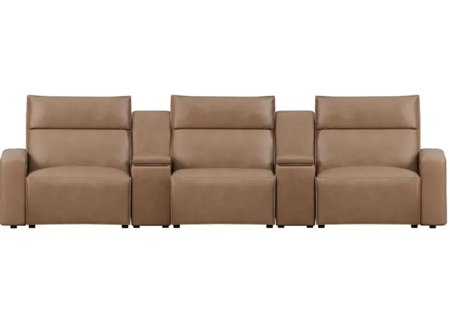 ModularTwo Brown 5-Piece Dual Power Reclining Sofa with Armless Chair-140