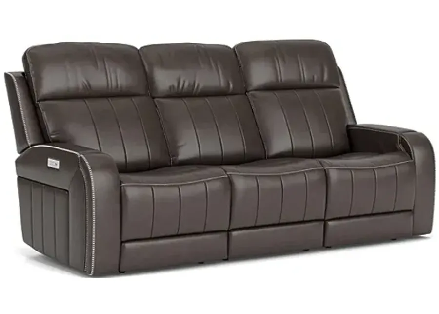 Maverick Steel Audio Triple Power Leather Reclining Sofa-86