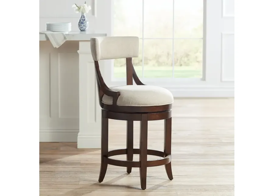 55 Downing Street Lev 24" High Distressed Walnut Linen Counter Stool-brown