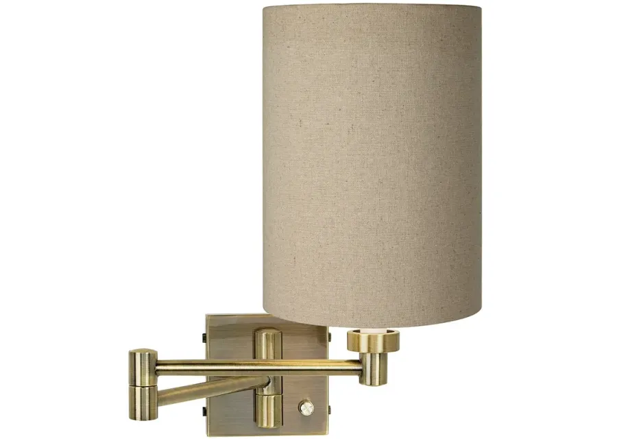 Barnes and Ivy Tan Shade Antique Brass Plug-In Swing Arm Wall Light-gold