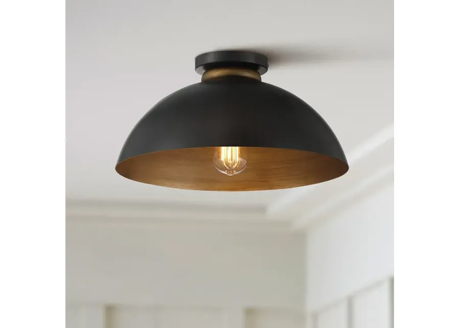 Possini Euro Janie 15 1/2" Wide Black and Gold Dome Ceiling Light-gold