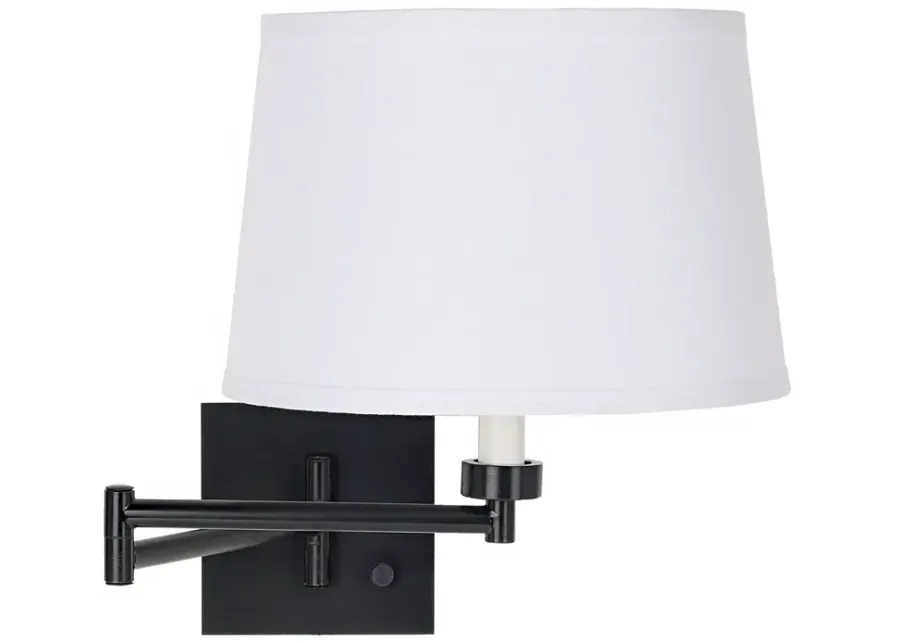Franklin Iron Works Espresso and White Linen Plug-In Swing Arm Wall Lamp-black
