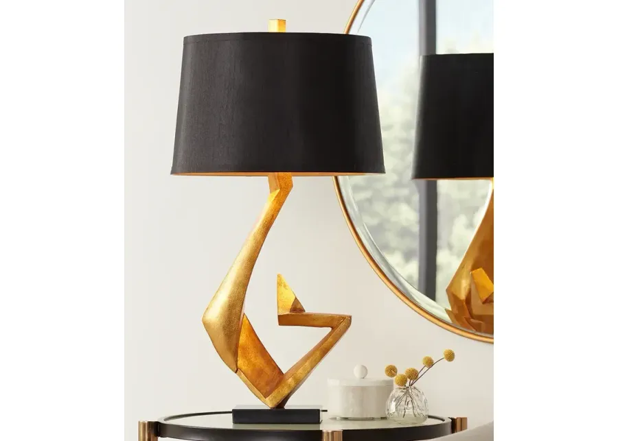 Possini Euro Zeus 28 1/2" Black Shade Gold Leaf Sculpture Table Lamp-gold
