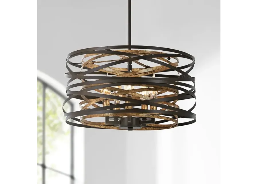 Minka Lavery Vortic Flow 16" Dark Bronze and Gold 5-Light Pendant-gold