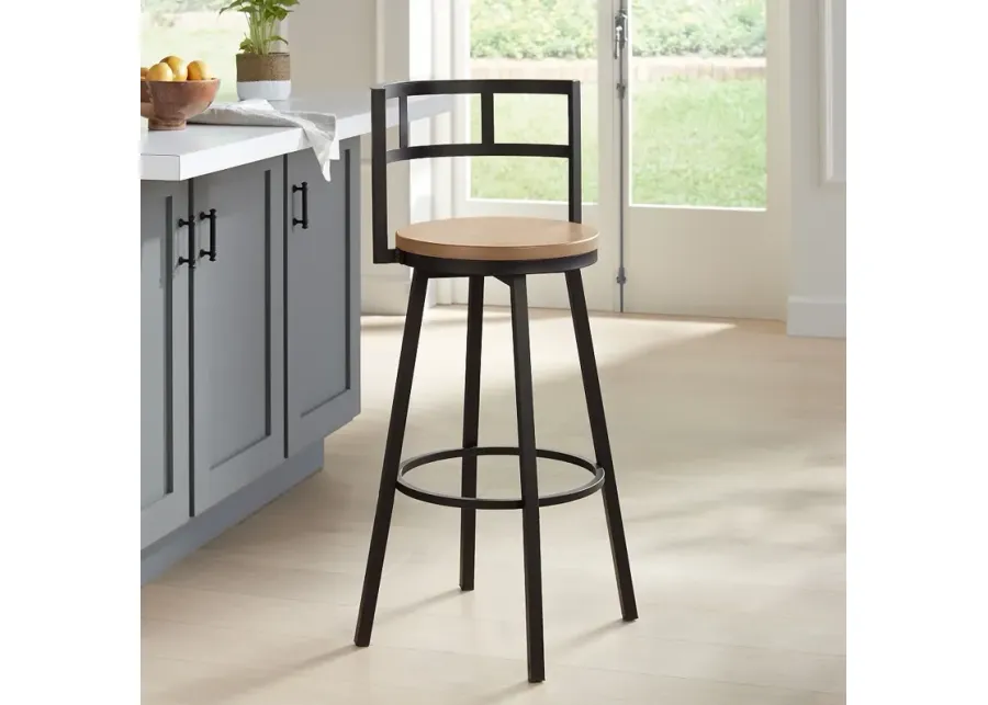 Elm Lane Latham 25 1/4" Matte Black and Wood Swivel Counter Stool-black 1 80640-elm-lane-latham-25-1-4-matte-black-and-wood-swivel-counter-stool-black-1.webp
