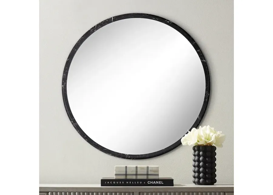 Possini Euro Harriet 34" Wide Black Faux Marble Round Wall Mirror-black