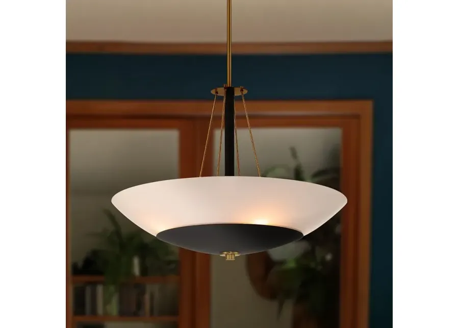 Minka Lavery BAX 4-Light 24-in Black and Brass Pendant with Glass Shade-gold