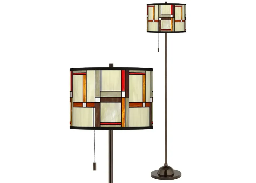 Modern Squares Giclee Glow Bronze Club Floor Lamp-brown