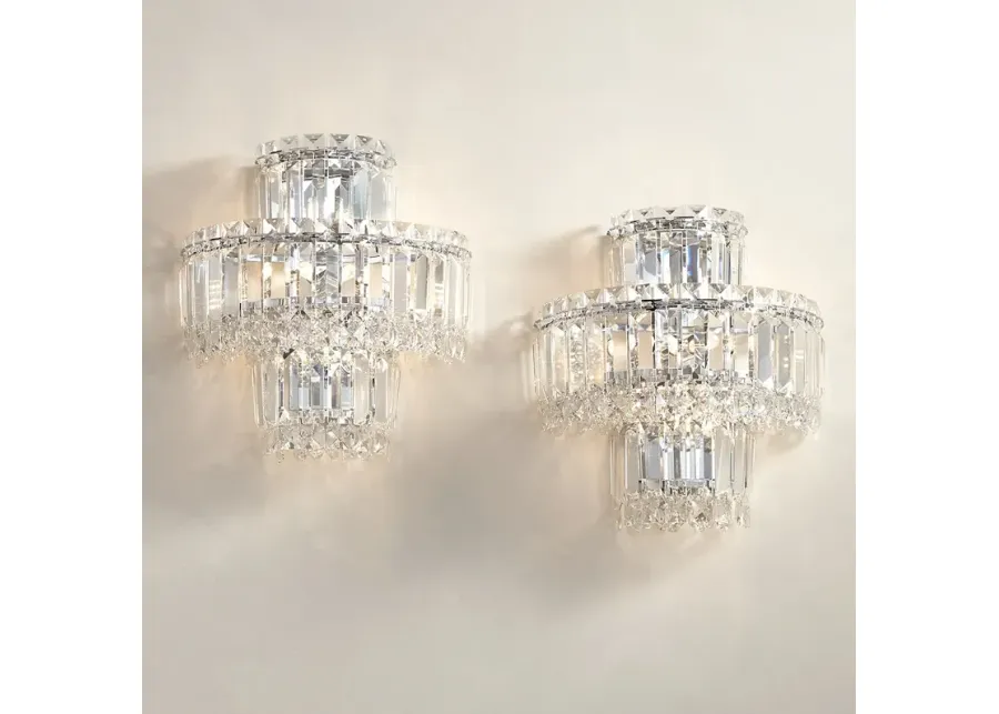 Magnificence 12 1/2" High Chrome and Crystal LED Wall Sconce Set of 2-silver