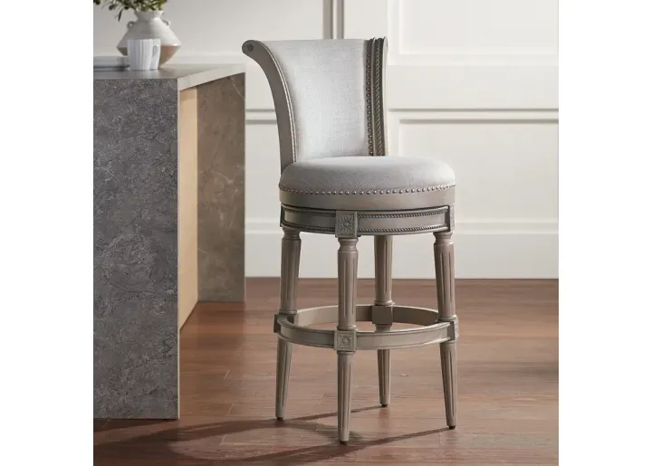 55 Downing Street Oliver 30 3/4" Ash Gray Scroll Back Swivel Bar Stool-gray