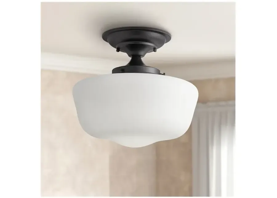 Regency Hill Schoolhouse 12 1/4" Black and White Glass Ceiling Light-black