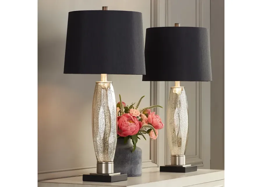 Regency Hill Landro 27 1/2" Black Shade Mercury Glass Lamps Set of 2-silver