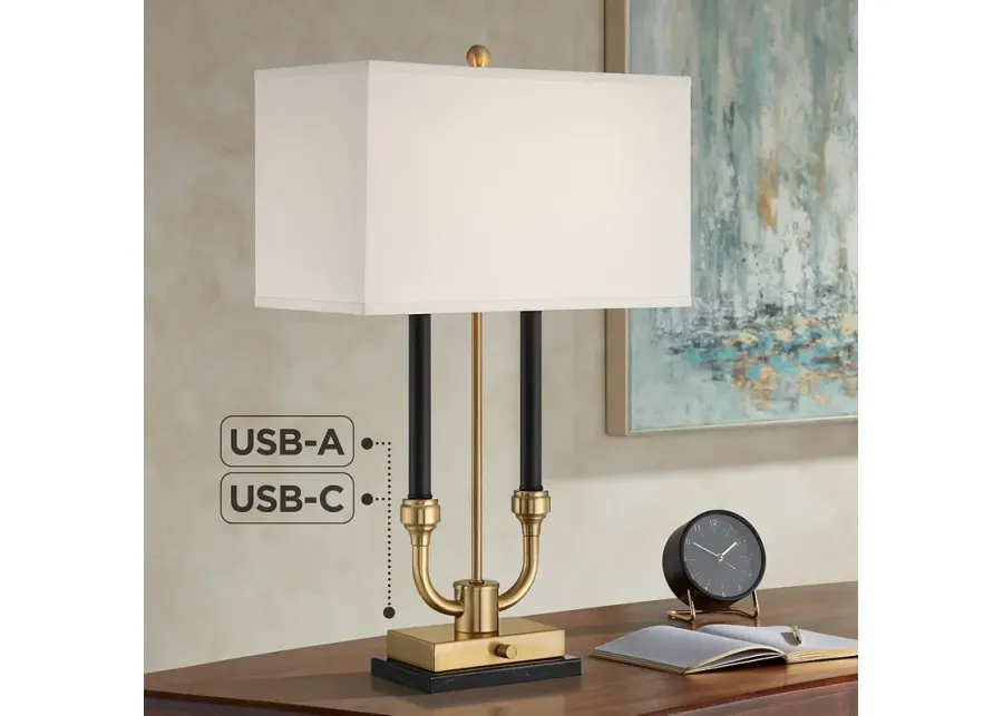 Stiffel Barclay 28" Traditional Black Gold Lamp with Dual USB Ports-gold