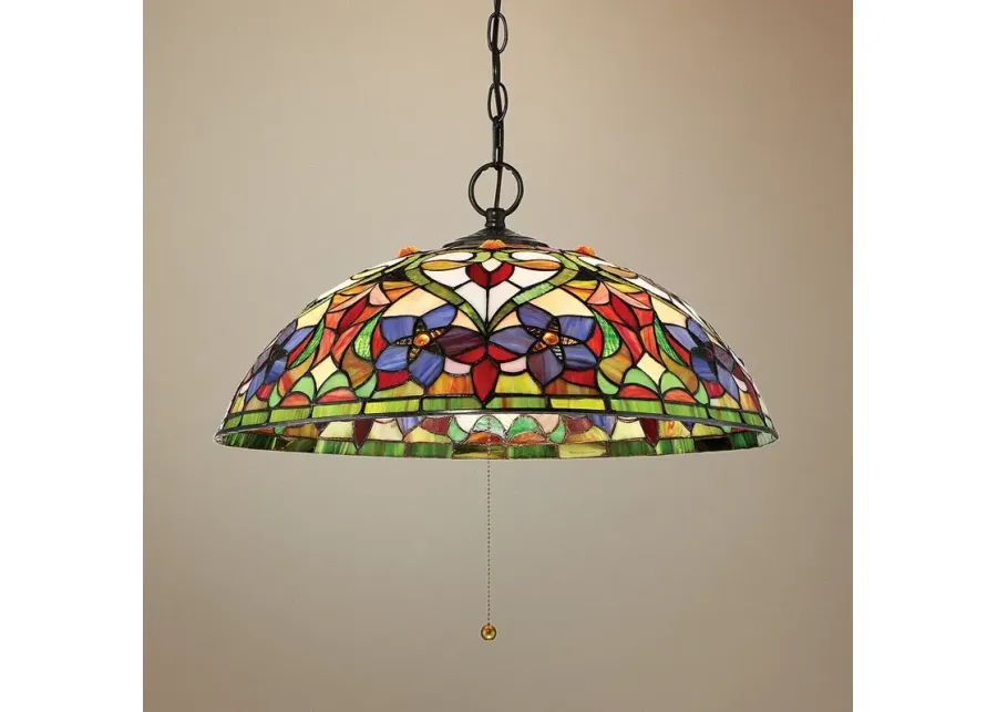 Quoizel Violets 20" Wide Bronze Tiffany-Style Glass Pendant Light-brown