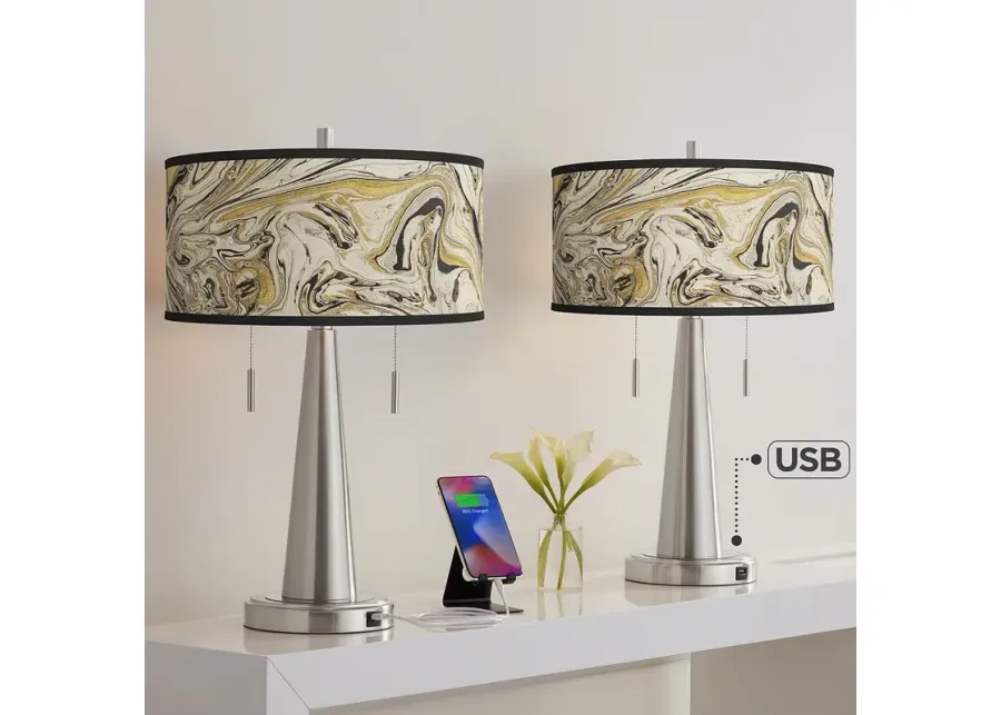 Giclee Glow Vicki 23" Venetian Shade Nickel USB Table Lamps Set of 2-silver