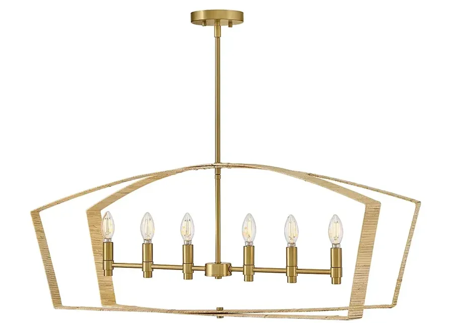 Lark Sammi Interior Large Six Light Linear Chandelier 40" Lacquered Brass-gold