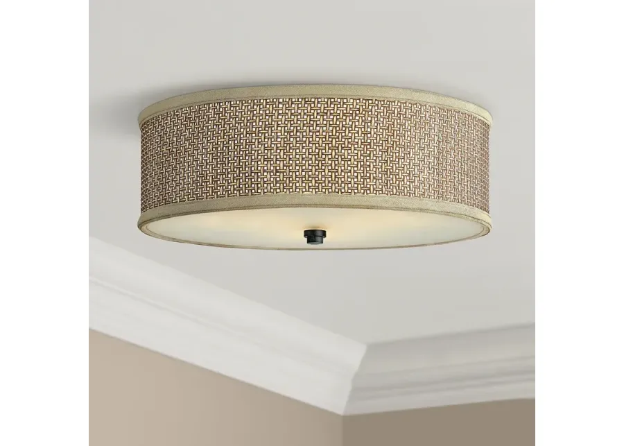 Quoizel Zen 17" Wide Flushmount Drum Woven Rattan Ceiling Light-17