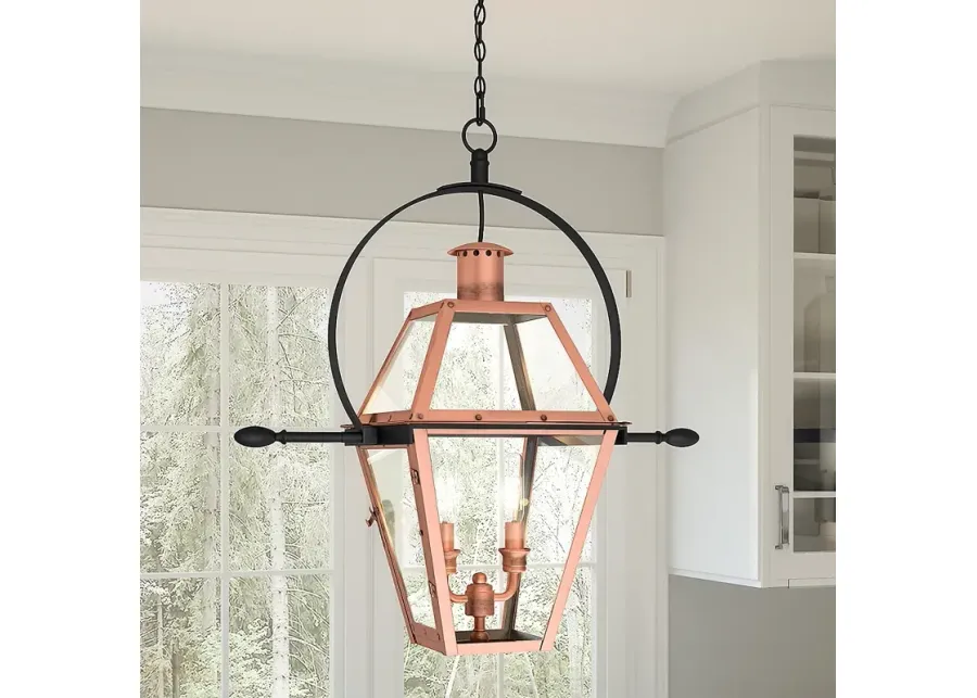 Quoizel Rue De Royal 21.25" Wide 2-Light Aged Copper Lantern Pendant-brown